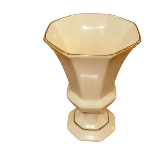 Lenox Off-white Footed Vase With Gold Rim Gold Accent, 5.5" - Picture 1 of 3